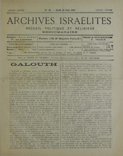Archives israélites de France. Vol.79 N°26 (27 juin 1918)